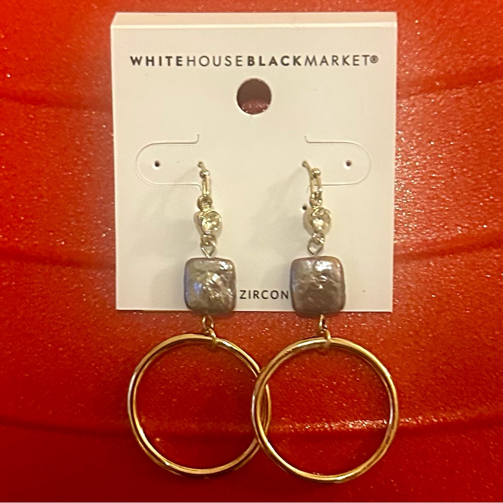 Nwt - White House Black Market Gold Hoop Earrings With Gray Accents